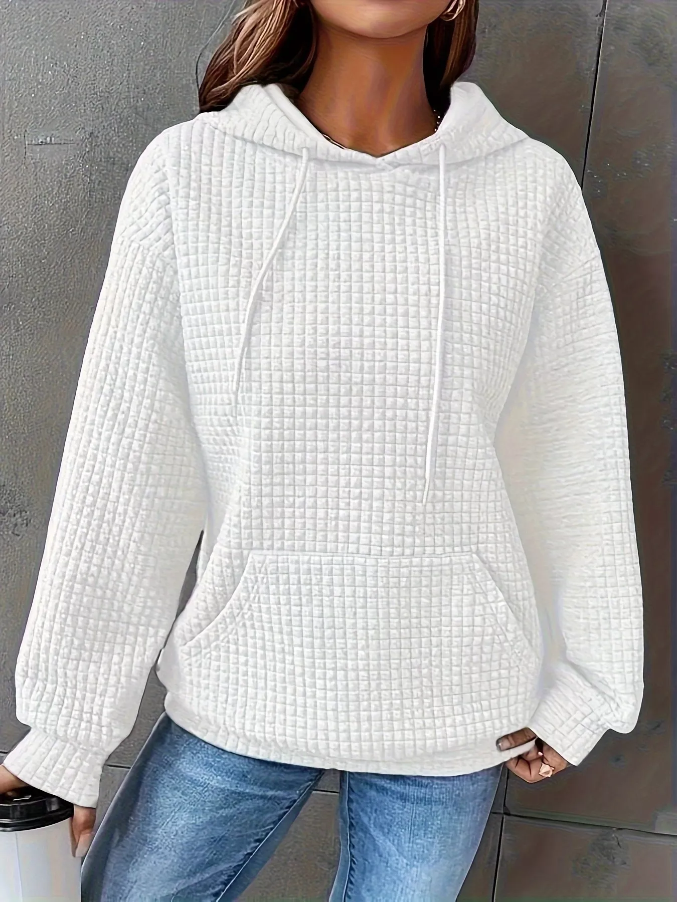 Textured Knit Drawstring Hoodie - Image 12