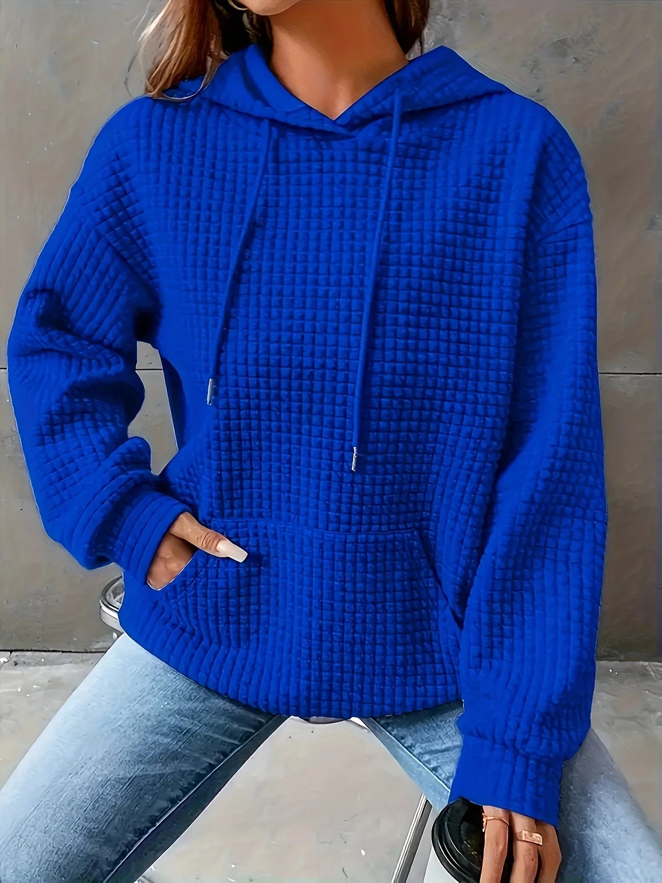 Textured Knit Drawstring Hoodie - Image 16