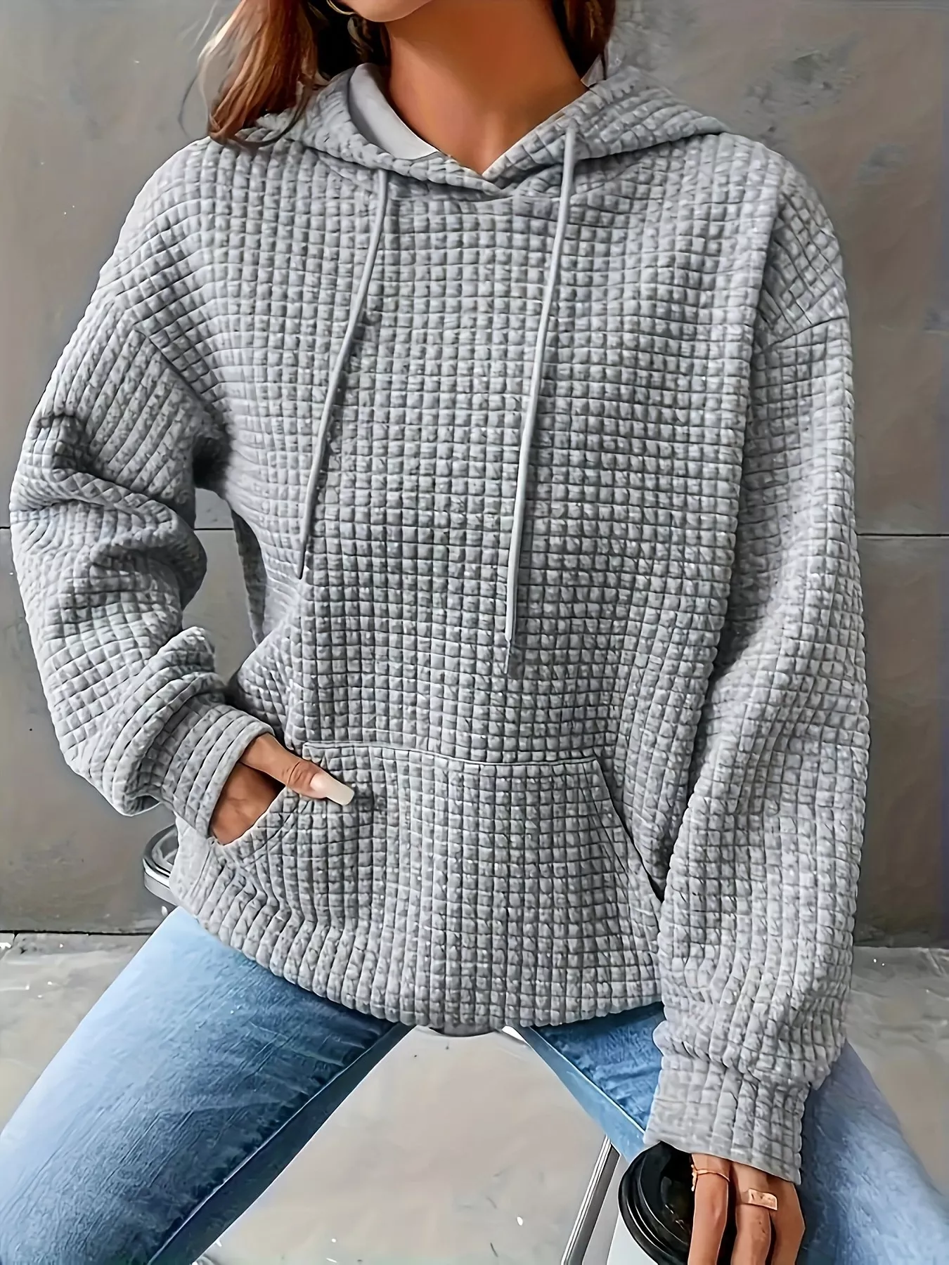 Textured Knit Drawstring Hoodie - Image 20