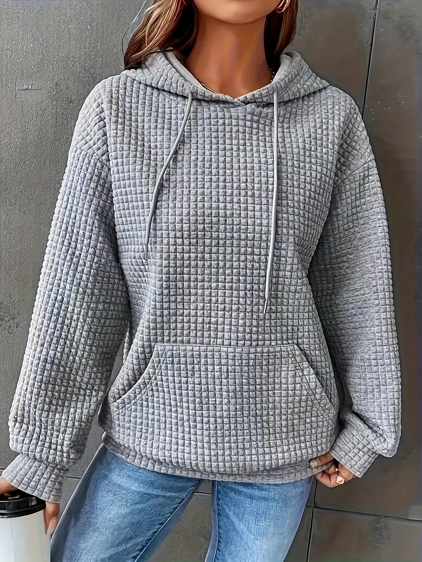 Textured Knit Drawstring Hoodie - Image 22