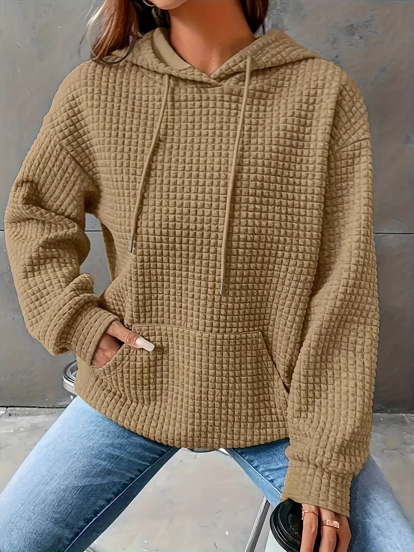 Textured Knit Drawstring Hoodie - Image 23