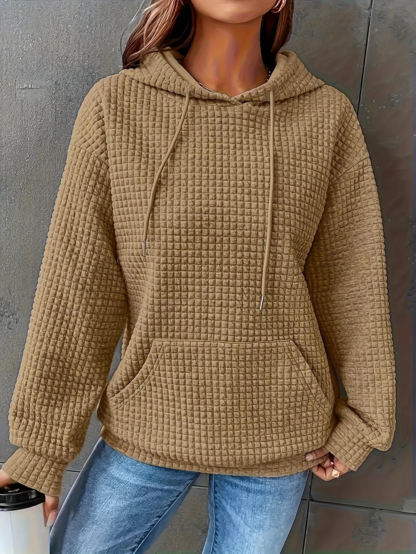 Textured Knit Drawstring Hoodie - Image 25