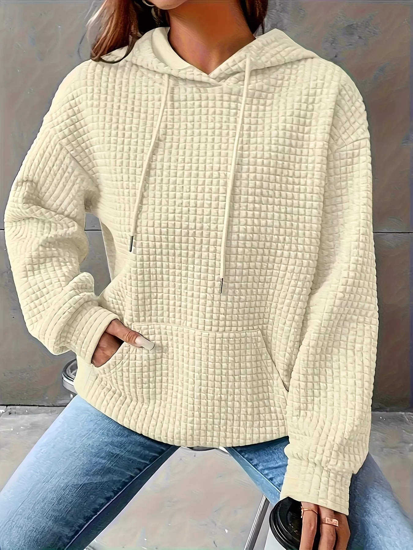 Textured Knit Drawstring Hoodie - Image 27
