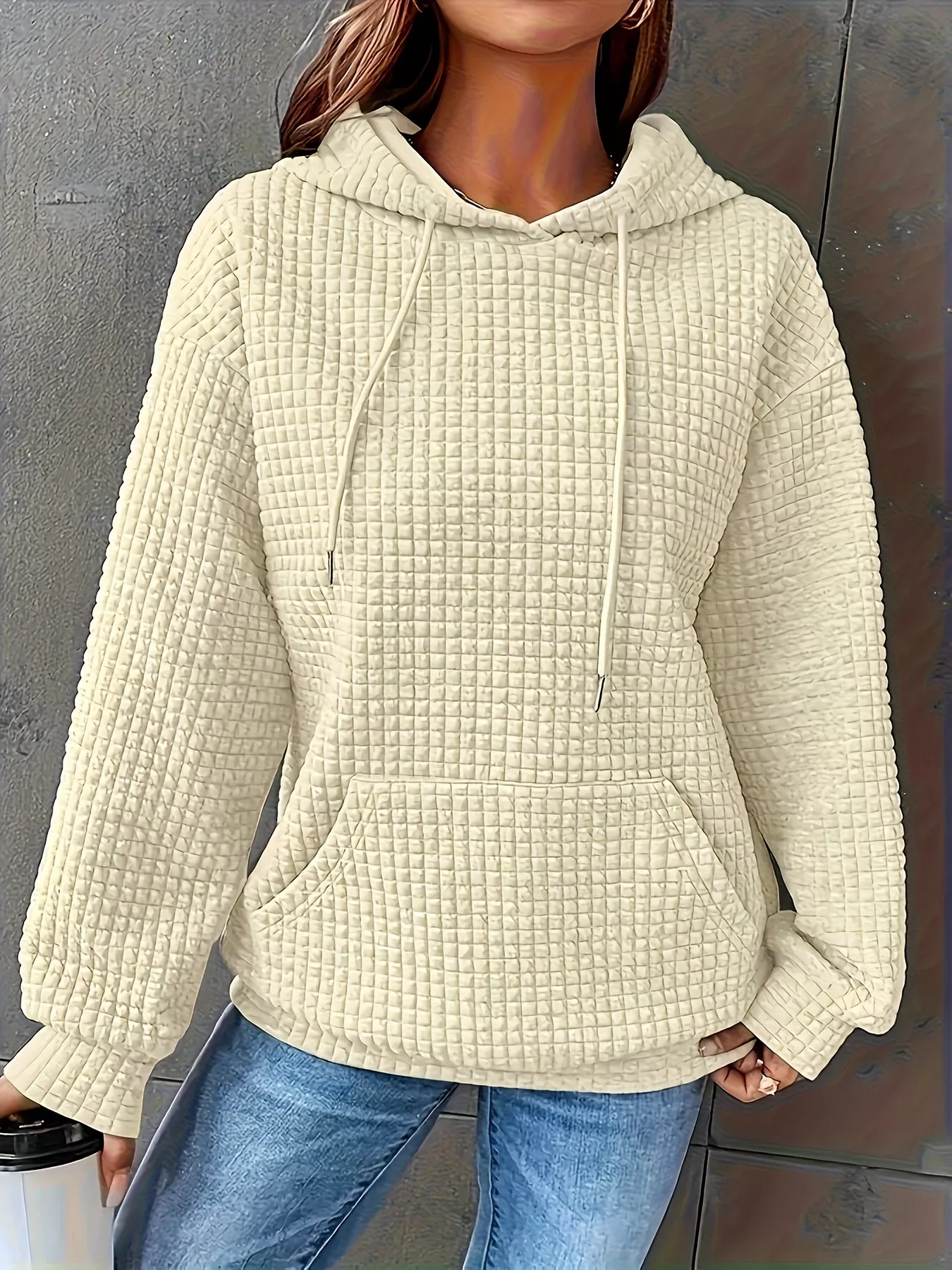 Textured Knit Drawstring Hoodie - Image 29