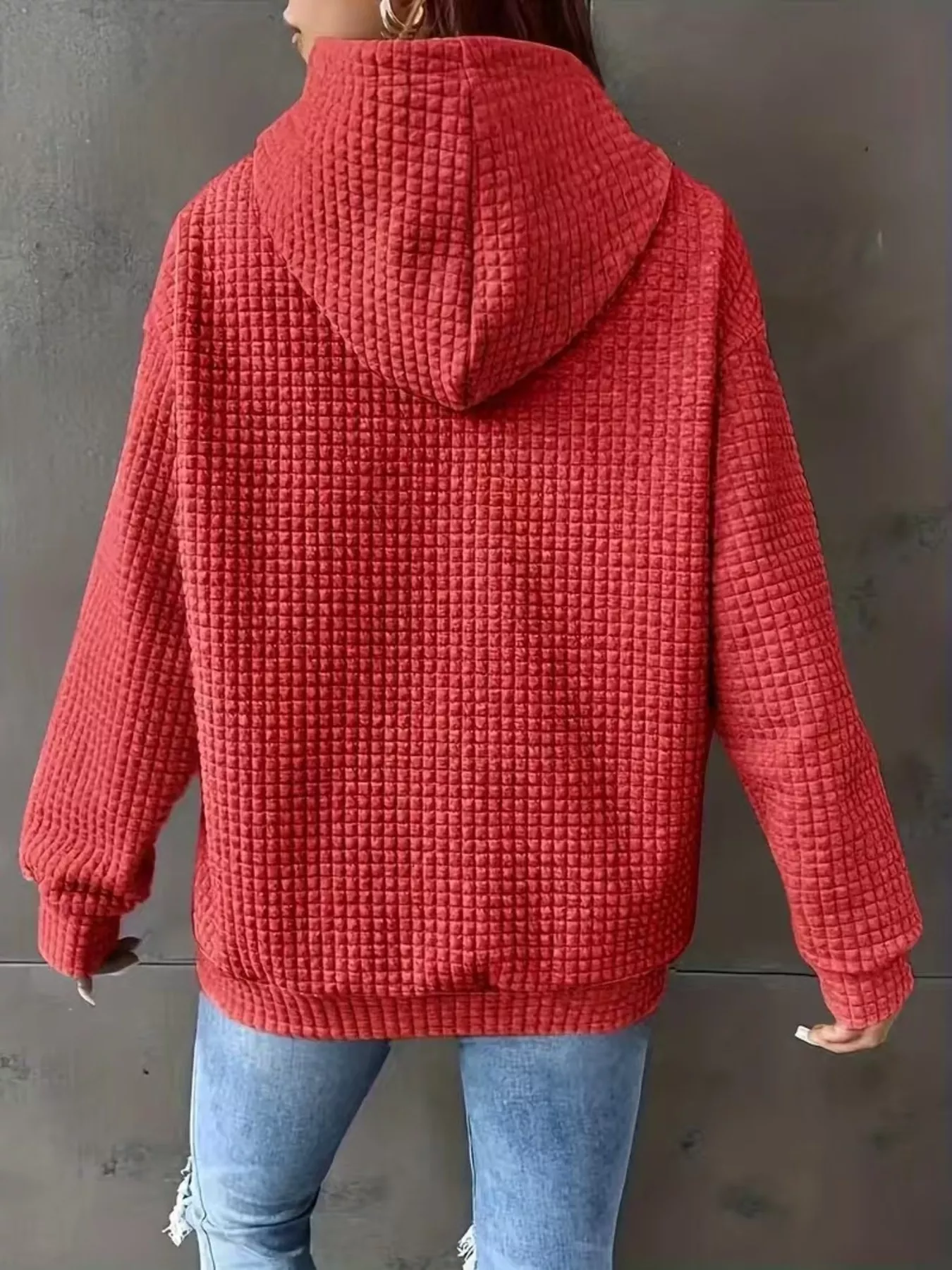 Textured Knit Drawstring Hoodie - Image 3