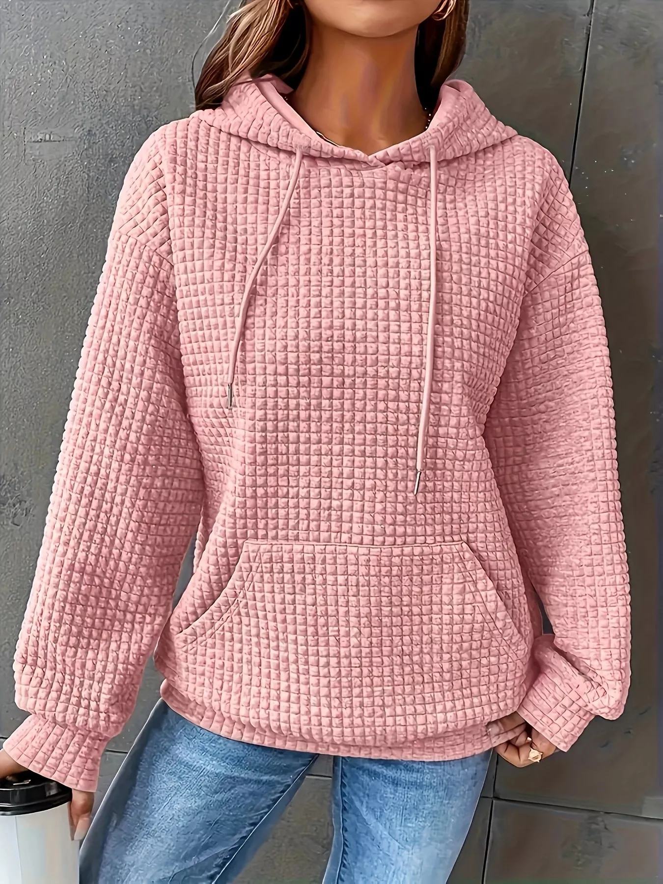 Textured Knit Drawstring Hoodie - Image 5