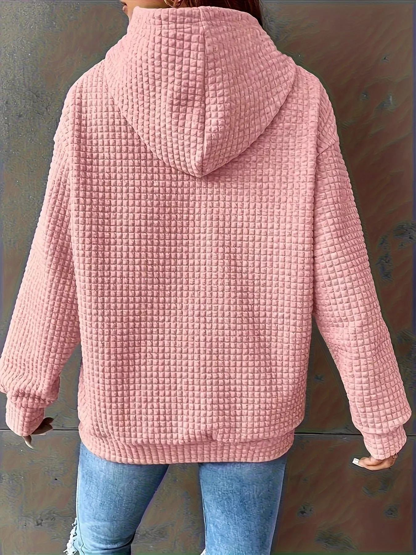 Textured Knit Drawstring Hoodie - Image 6