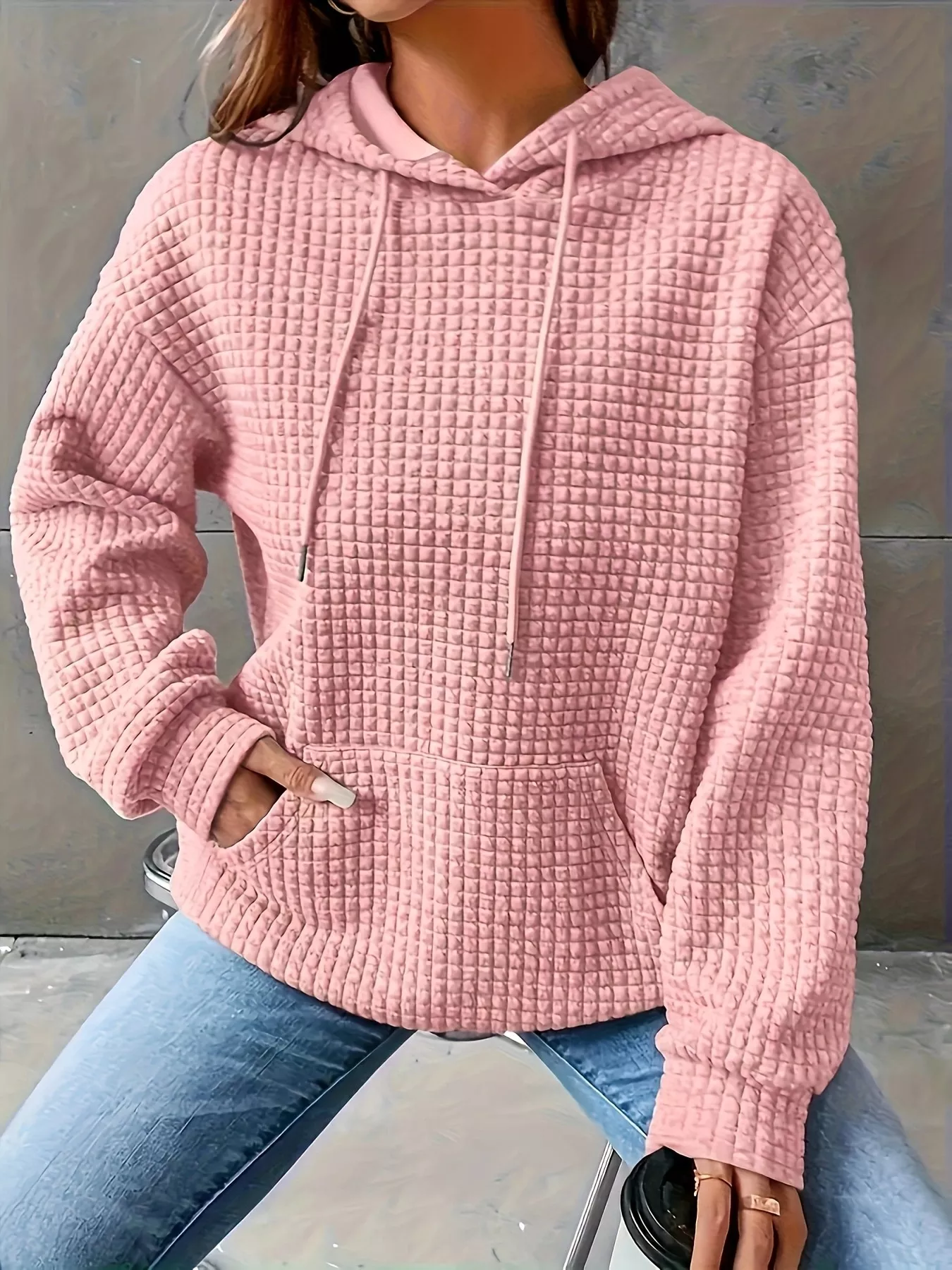 Textured Knit Drawstring Hoodie - Image 7