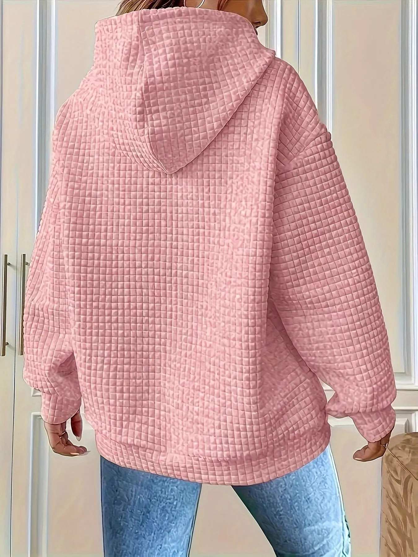 Textured Knit Drawstring Hoodie - Image 8