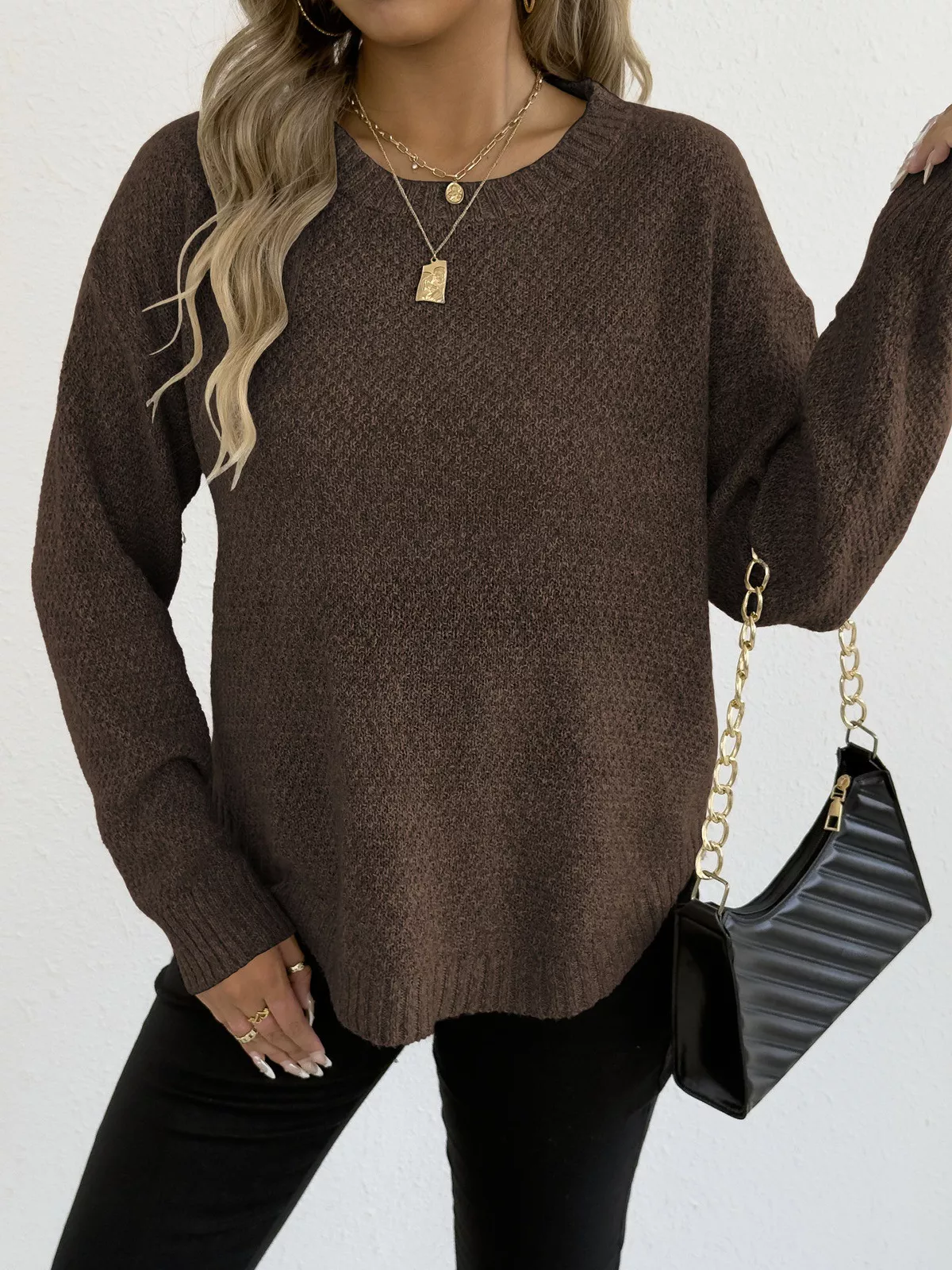 Textured Knit Relaxed Fit Round Neck Sweater - Image 13
