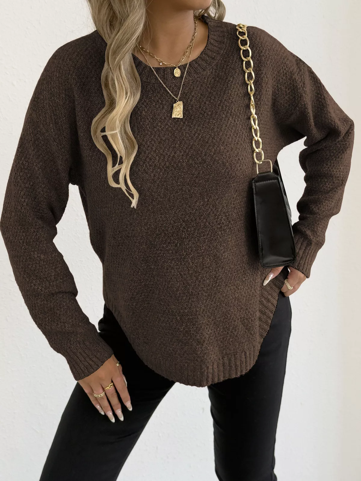 Textured Knit Relaxed Fit Round Neck Sweater - Image 14