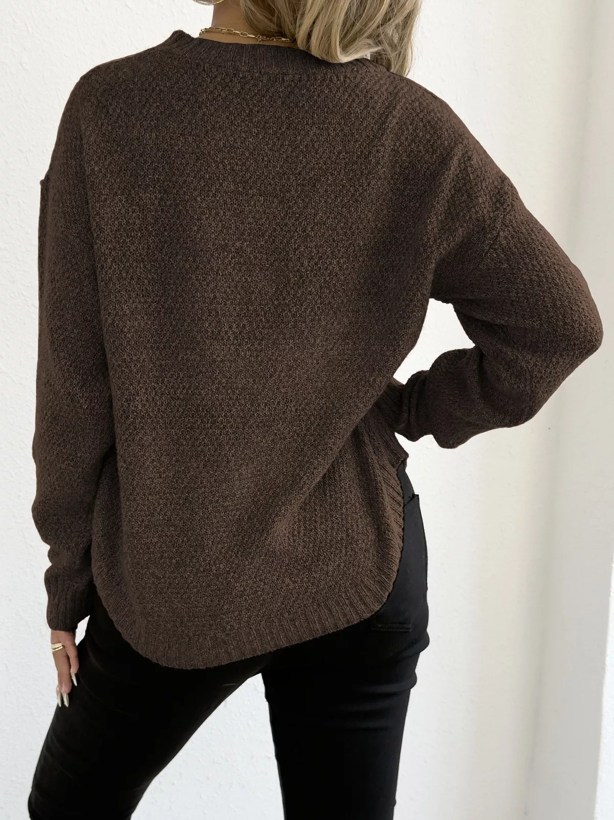 Textured Knit Relaxed Fit Round Neck Sweater - Image 15