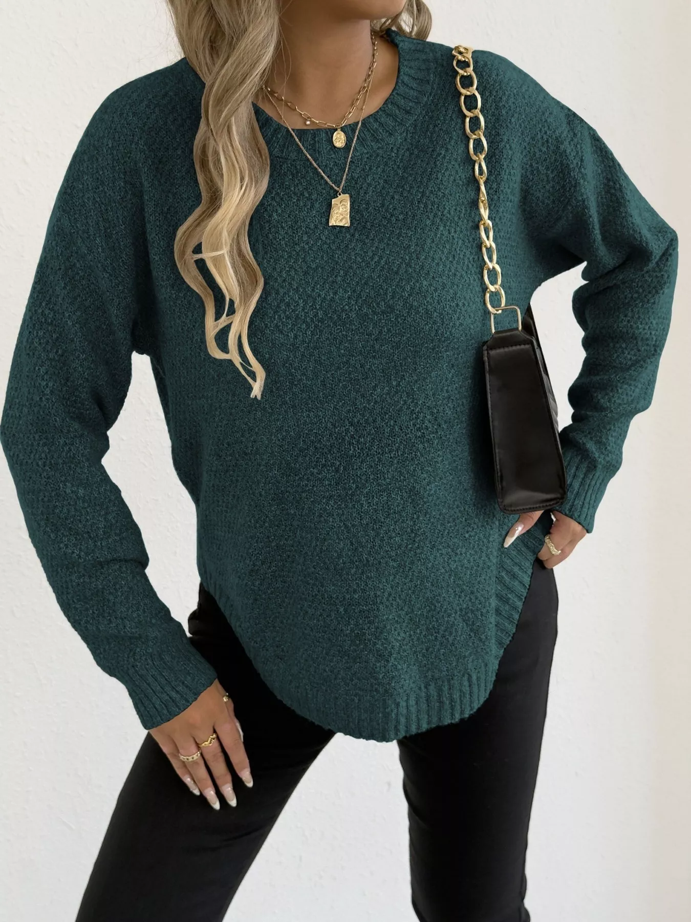 Textured Knit Relaxed Fit Round Neck Sweater - Image 17