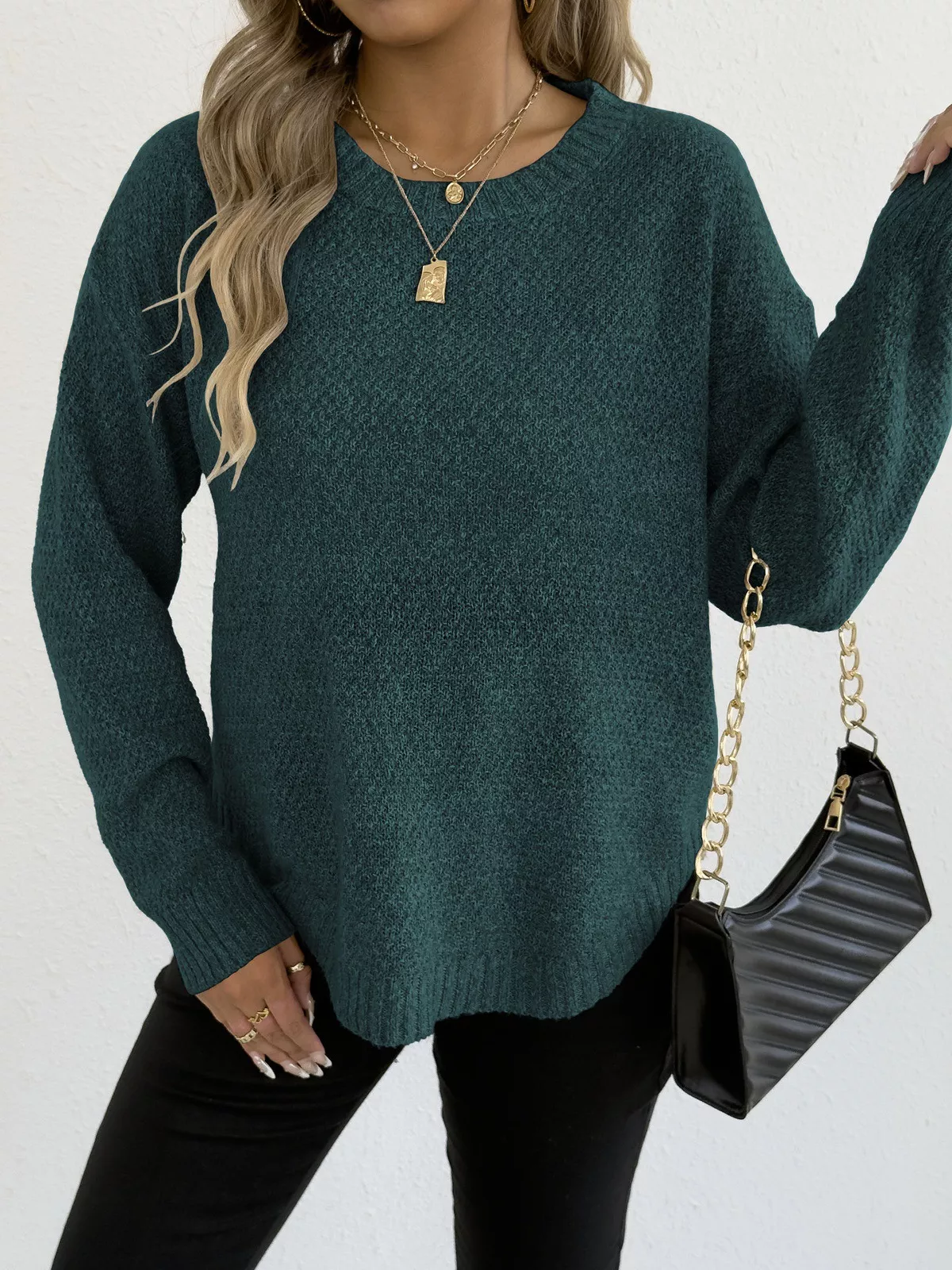 Textured Knit Relaxed Fit Round Neck Sweater - Image 18