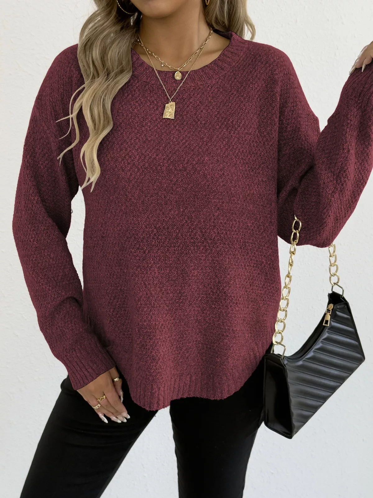 Textured Knit Relaxed Fit Round Neck Sweater - Image 22