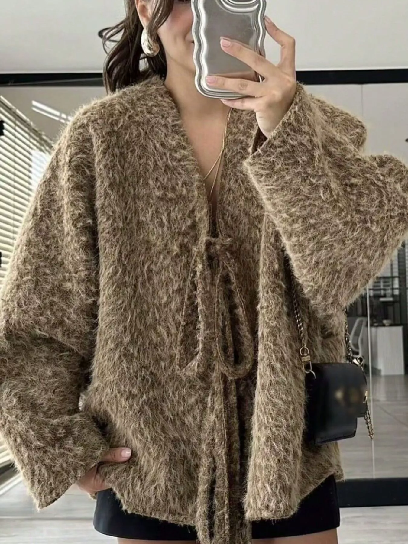 Textured Knit Tie-Front Outerwear