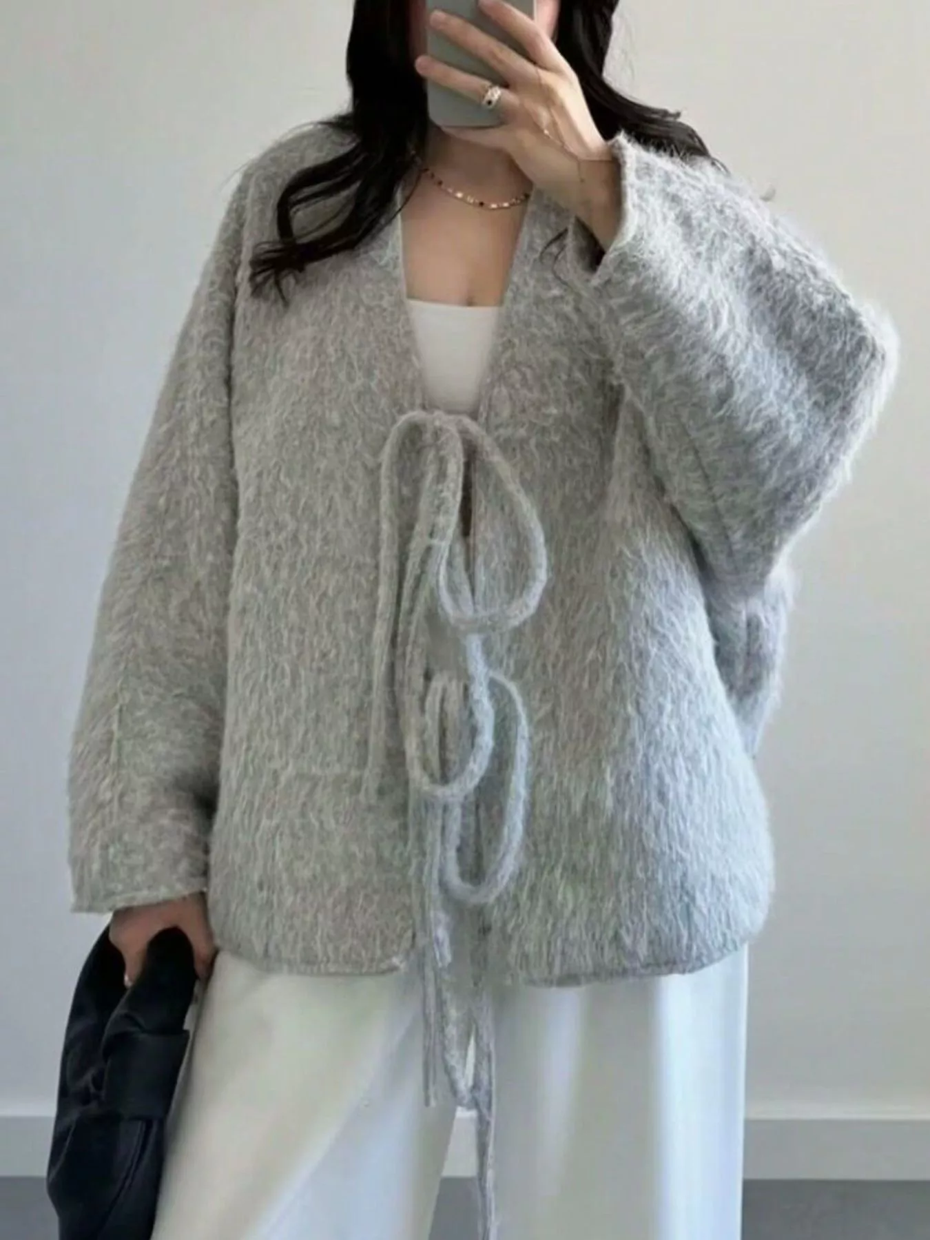 Textured Knit Tie-Front Outerwear - Image 12