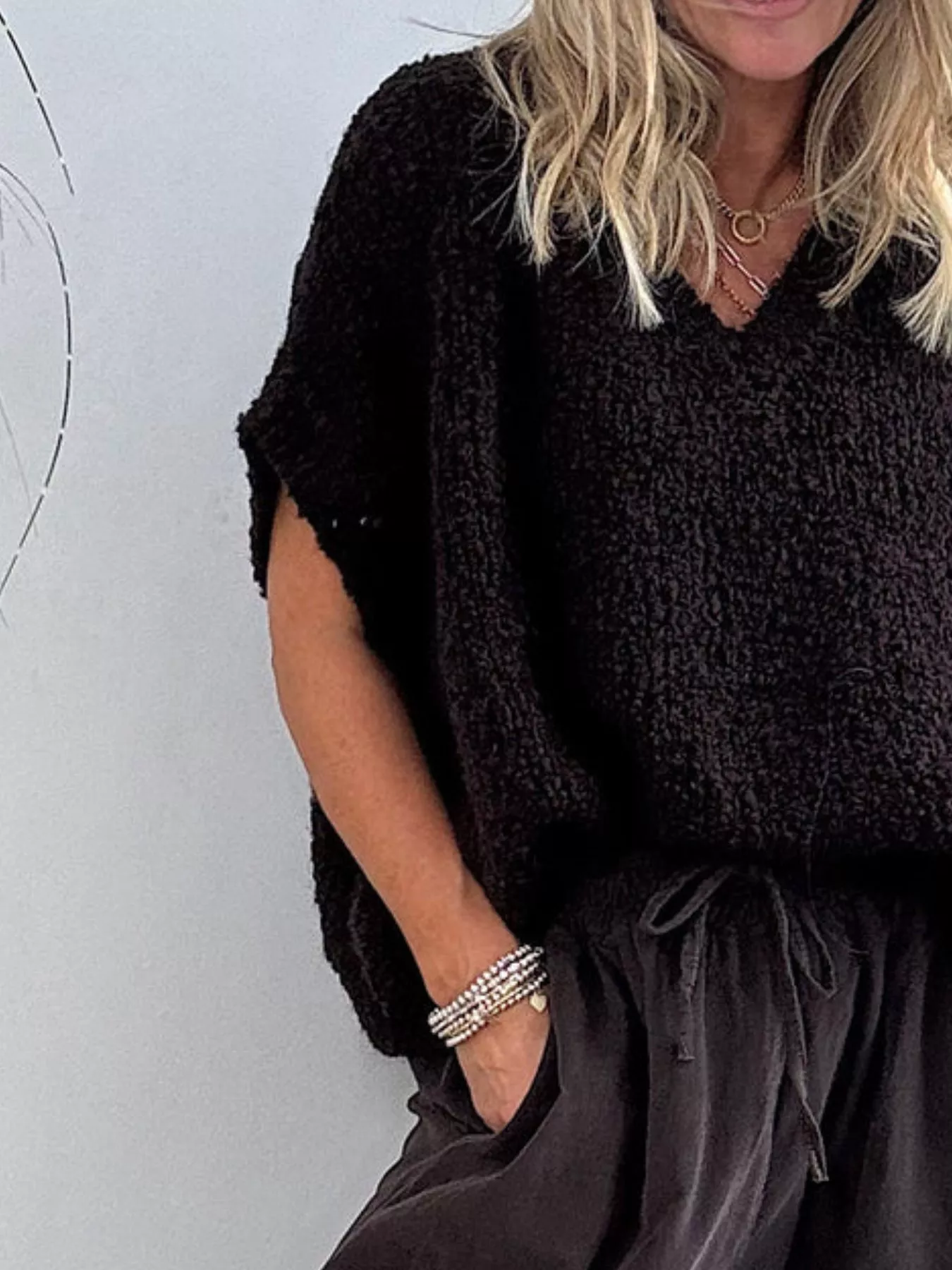 Textured Knit V-Neck Sweater - Image 2