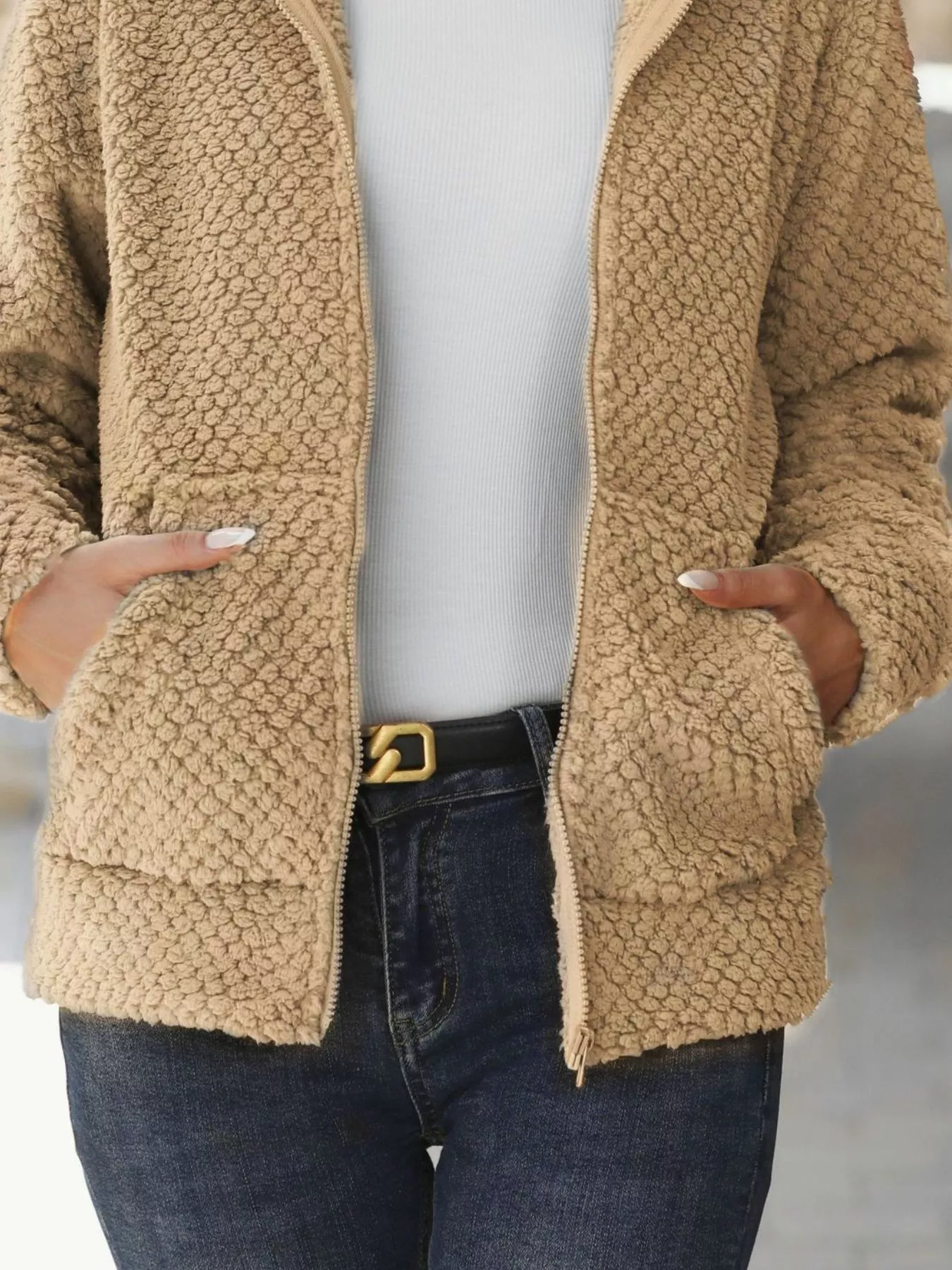 Textured Knit Zip-Up Hooded Outerwear - Image 11