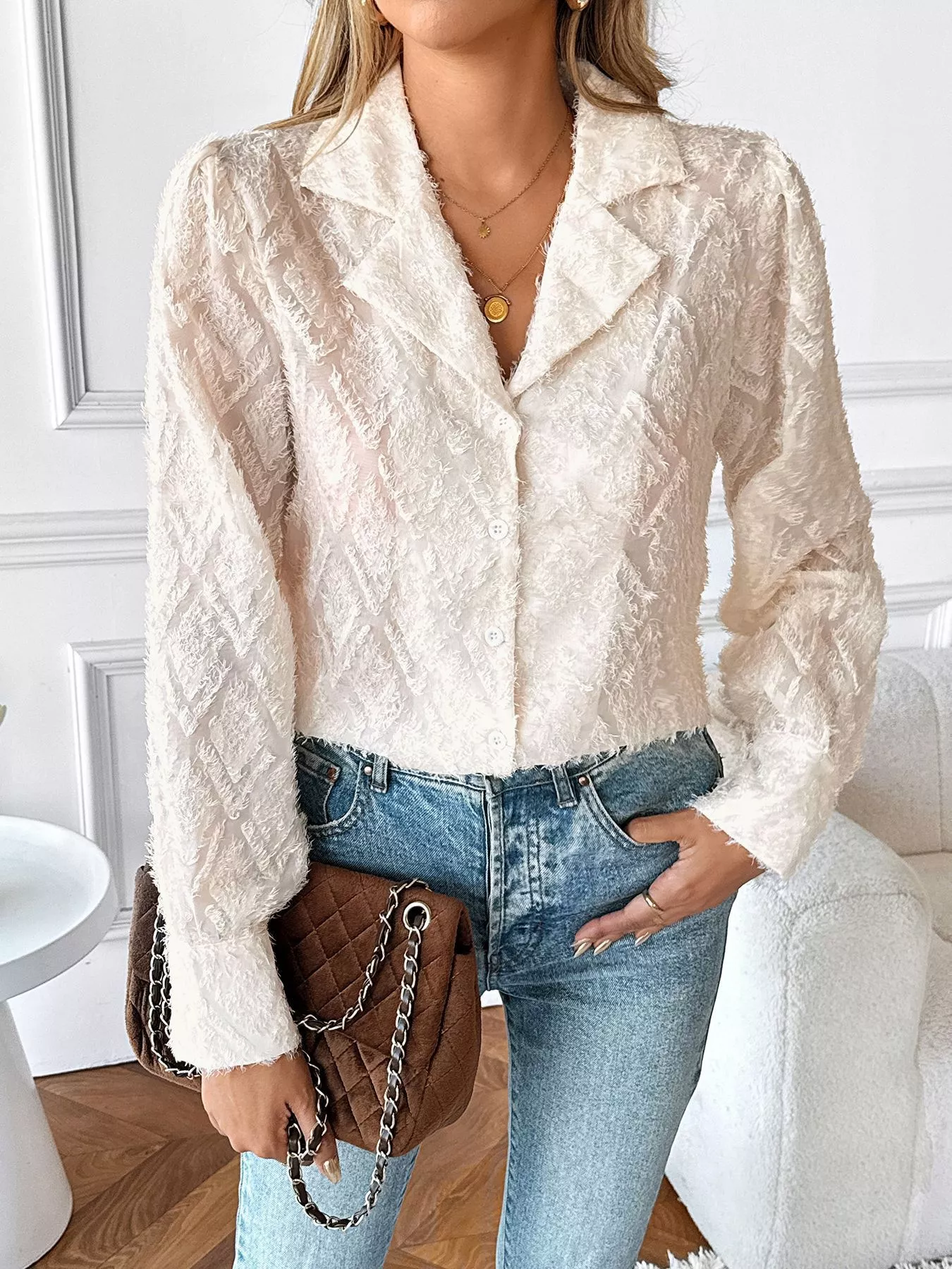 Textured Long Sleeve Button-Up Shirt - Image 4
