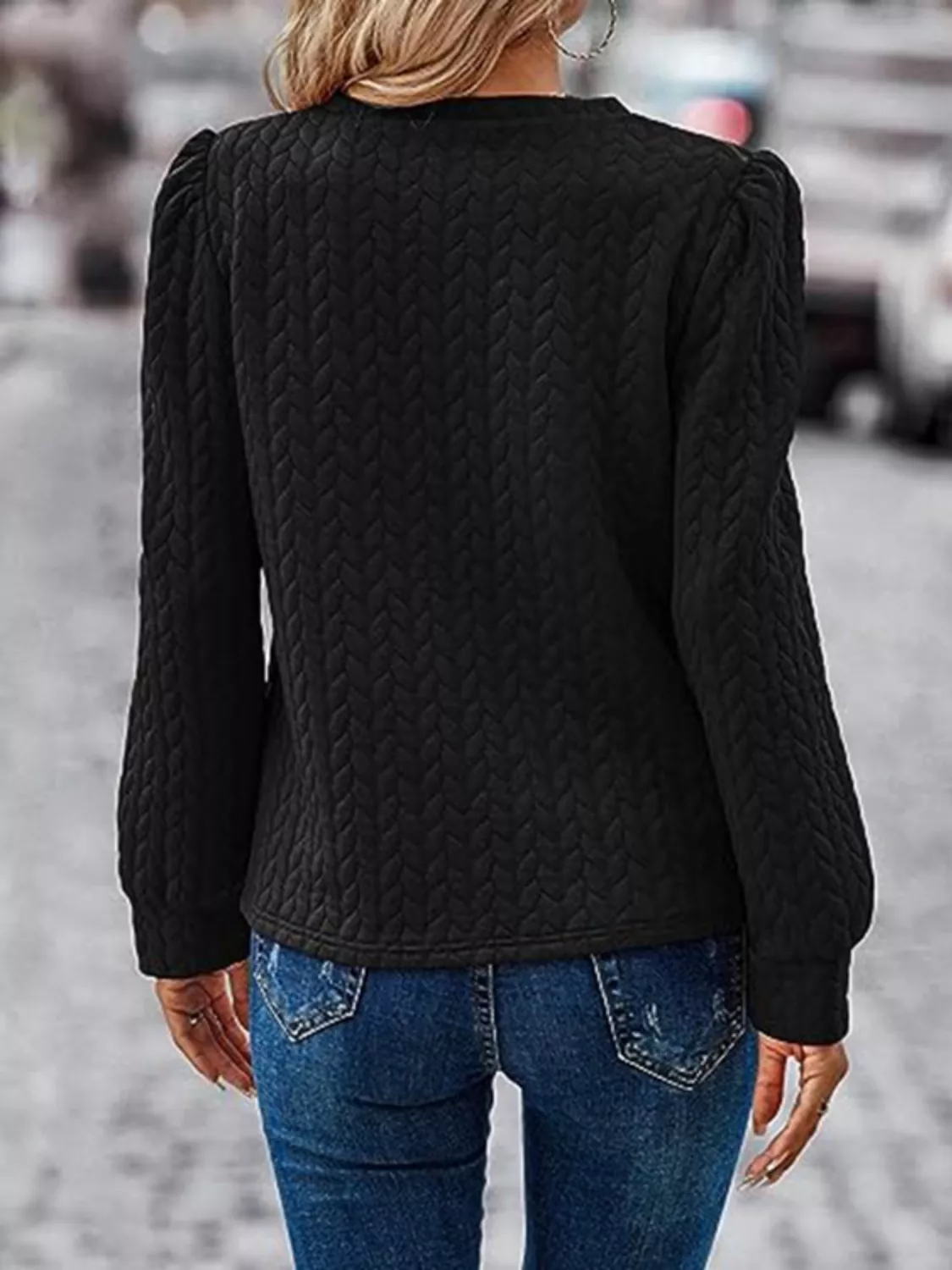 Textured Round Neck Long Sleeve Blouse - Image 14