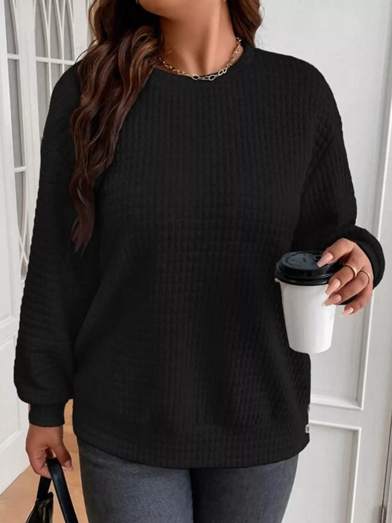 Textured Round Neck Sweatshirt - Image 8