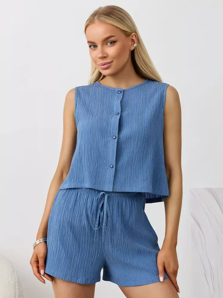 Textured Round Neck Tank and Shorts Set - Image 19