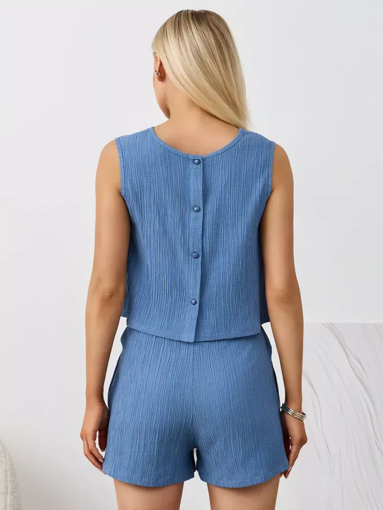 Textured Round Neck Tank and Shorts Set - Image 21
