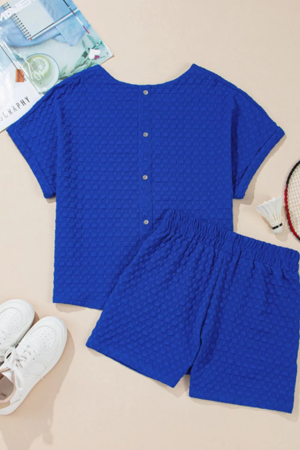 Textured Sequined USA Top and Bowknot Shorts Set - Image 8
