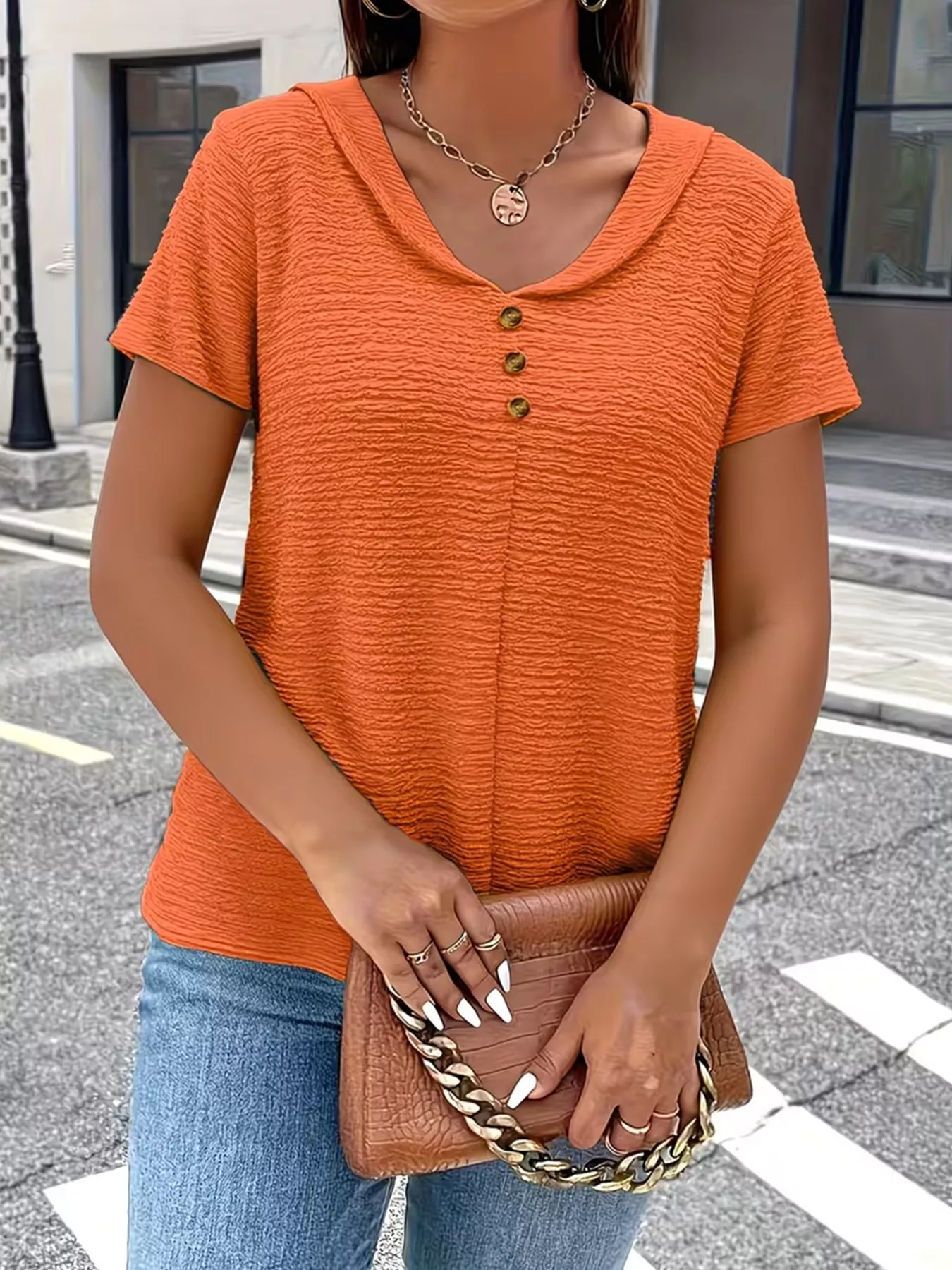 Textured Short Sleeve Blouse - Image 3