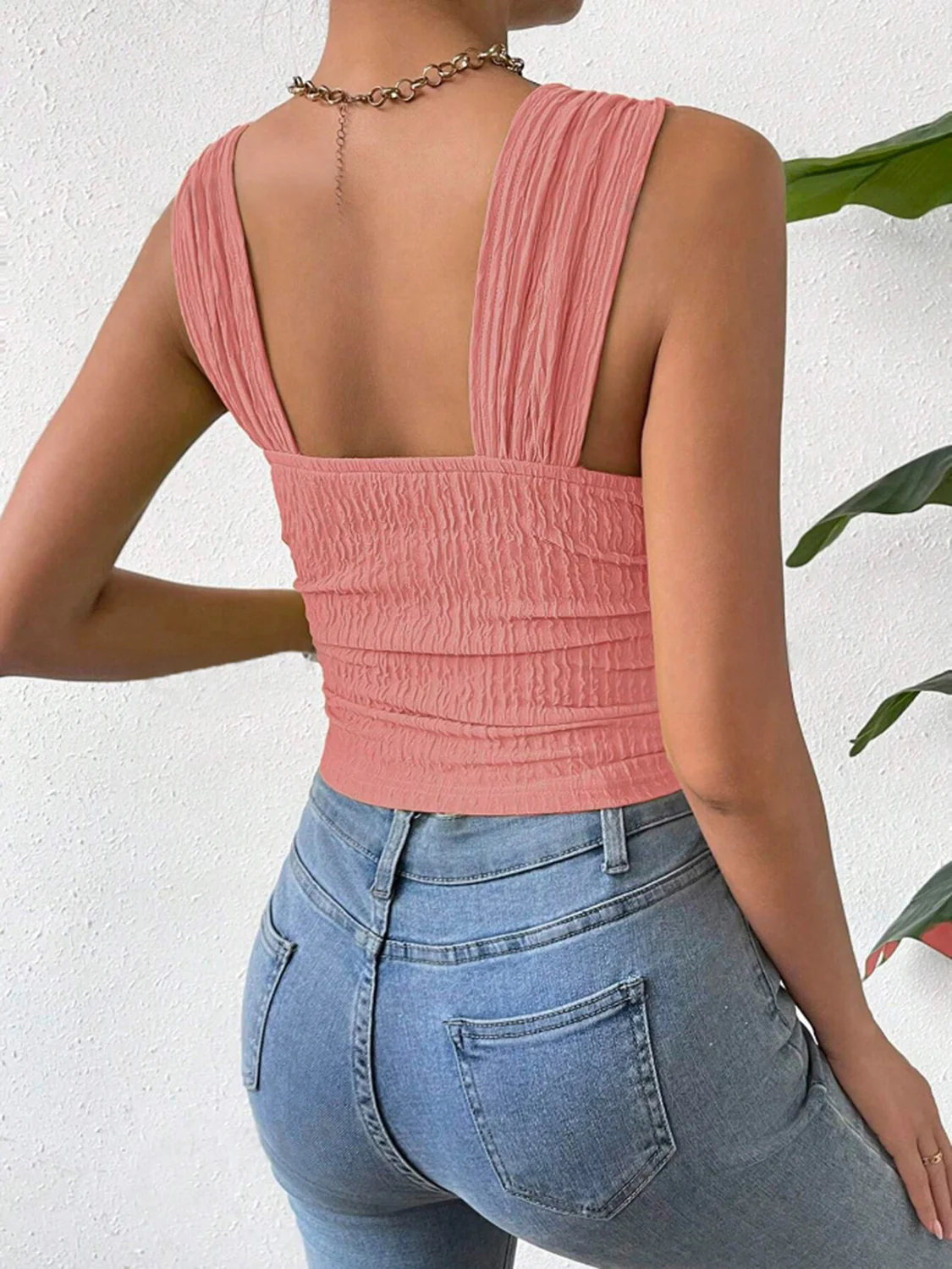 Textured Square Neck Wide Strap Tank - Image 22
