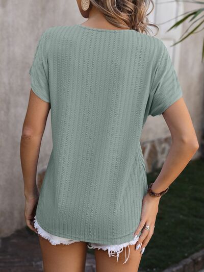 Textured Surplice Short Sleeve Blouse - Image 2
