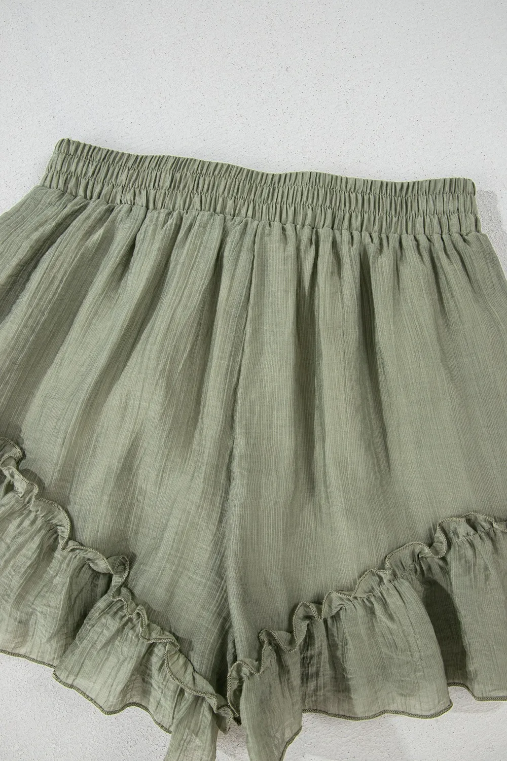 Textured Tie Waist Ruffle Hem Shorts - Image 8