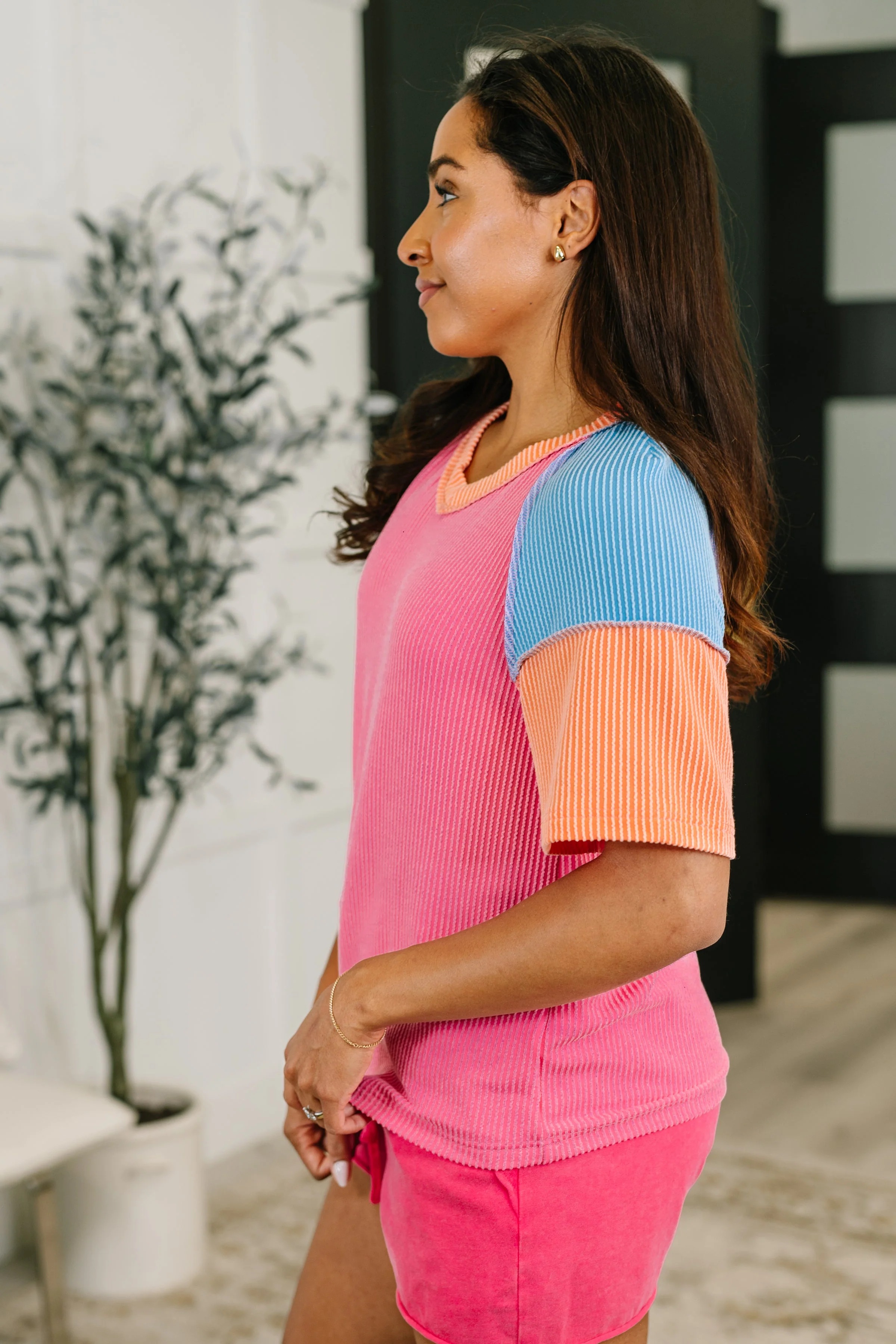 Textured Tones Color Block Top - Image 4