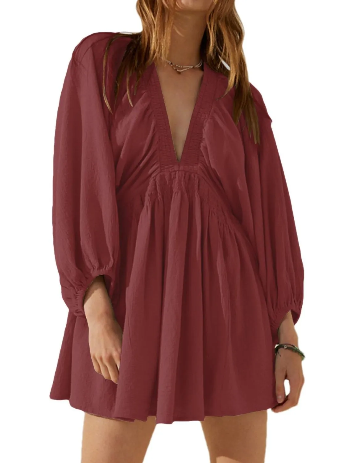 Textured V-Neck Mini Dress - Image 16