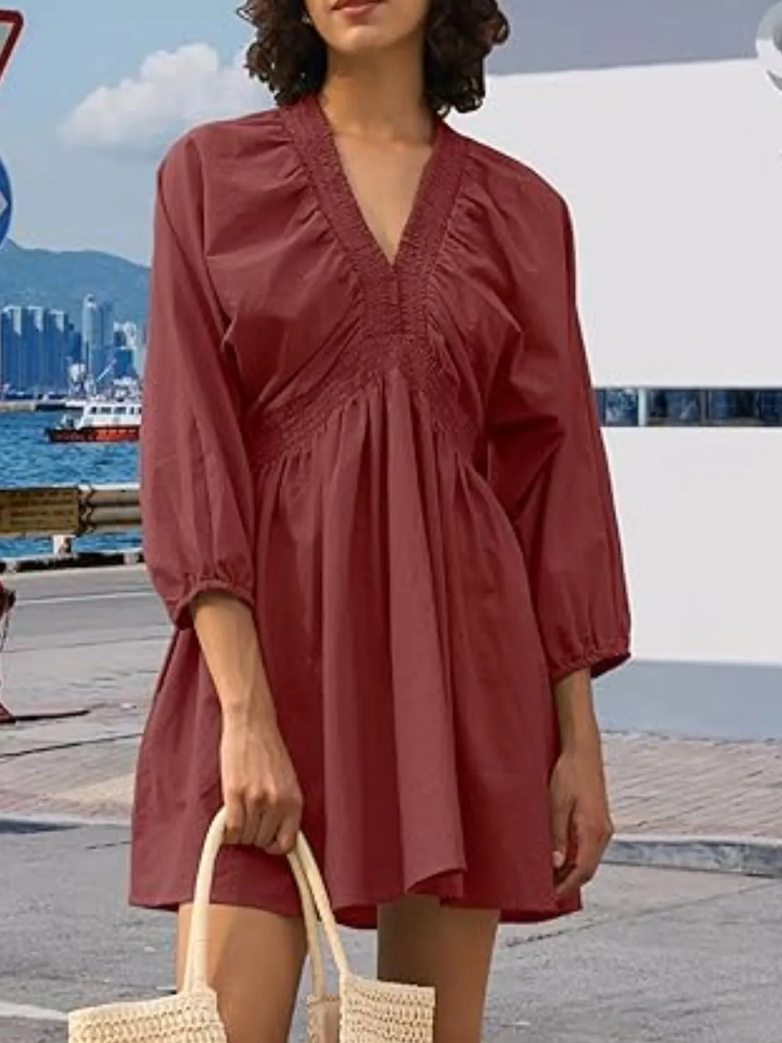 Textured V-Neck Mini Dress - Image 18