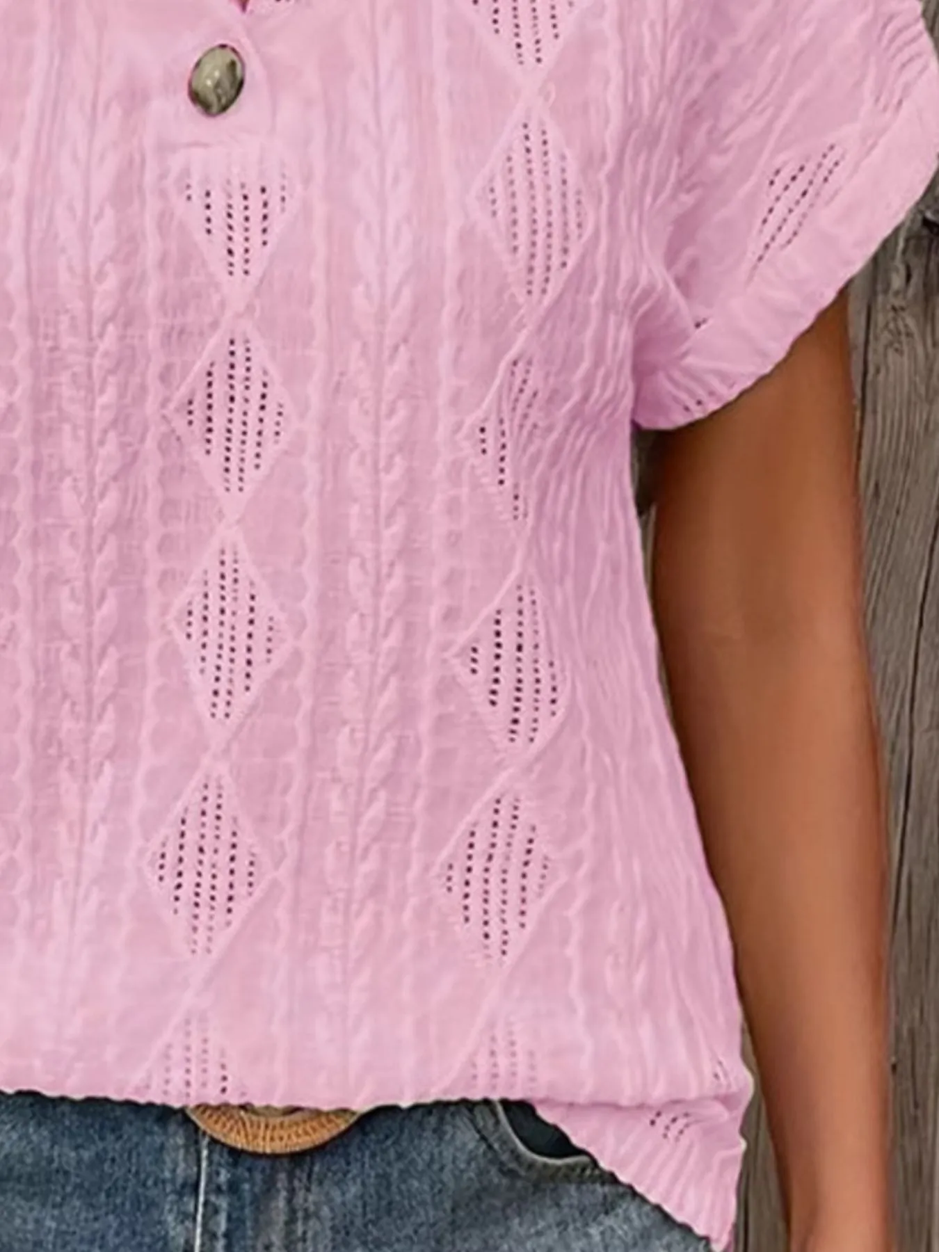 Textured V-Neck Short Sleeve Top - Image 12