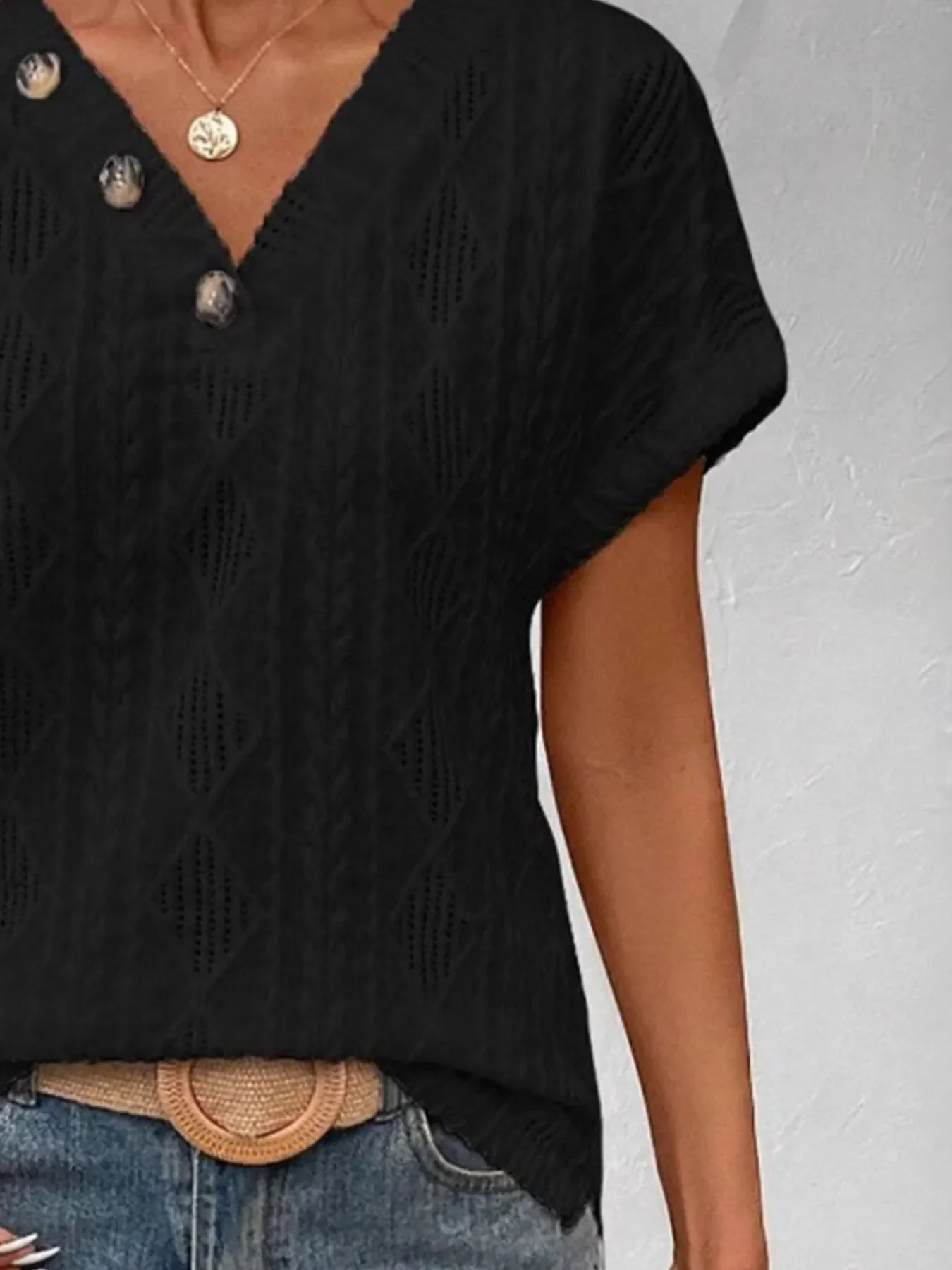 Textured V-Neck Short Sleeve Top - Image 6