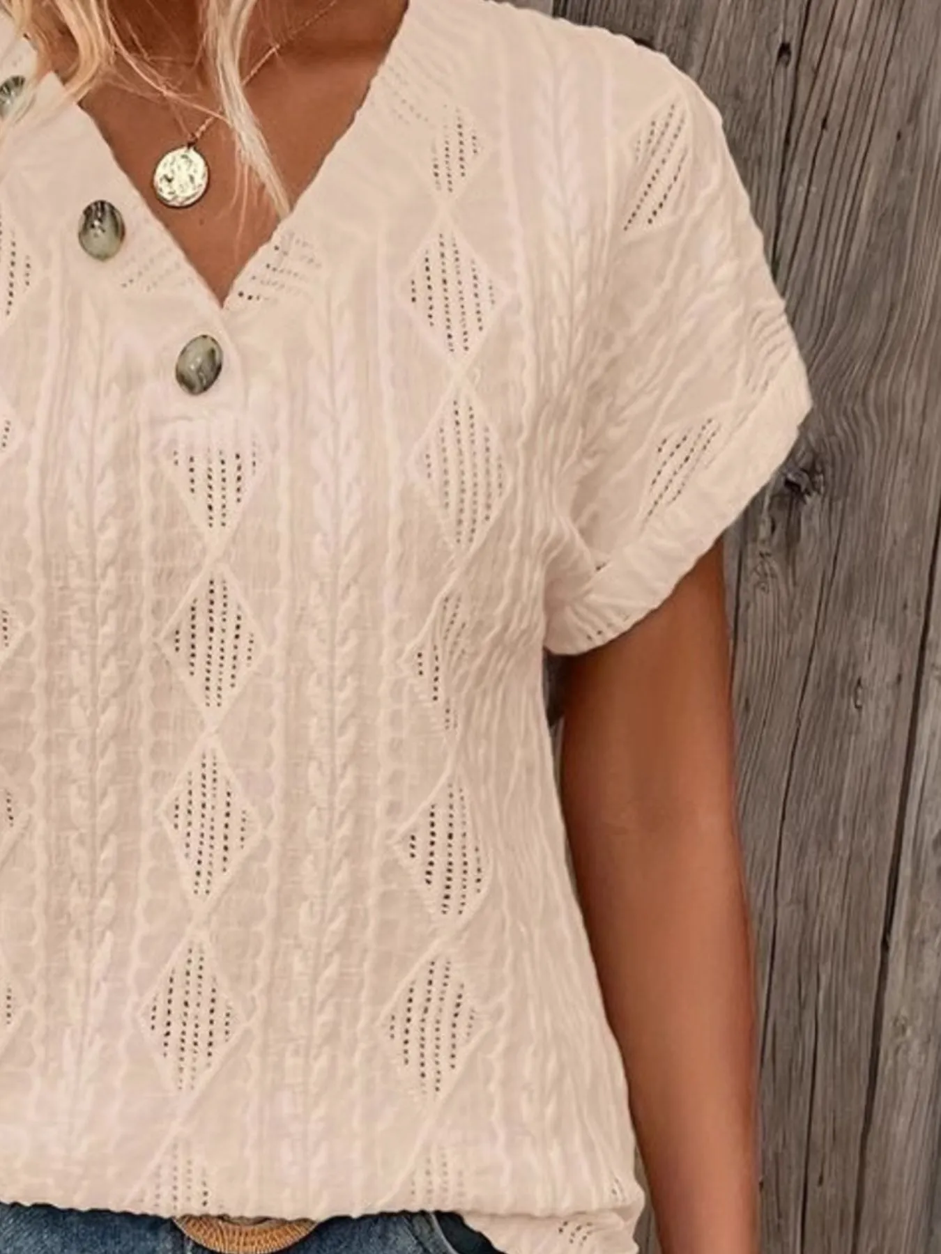 Textured V-Neck Short Sleeve Top - Image 9