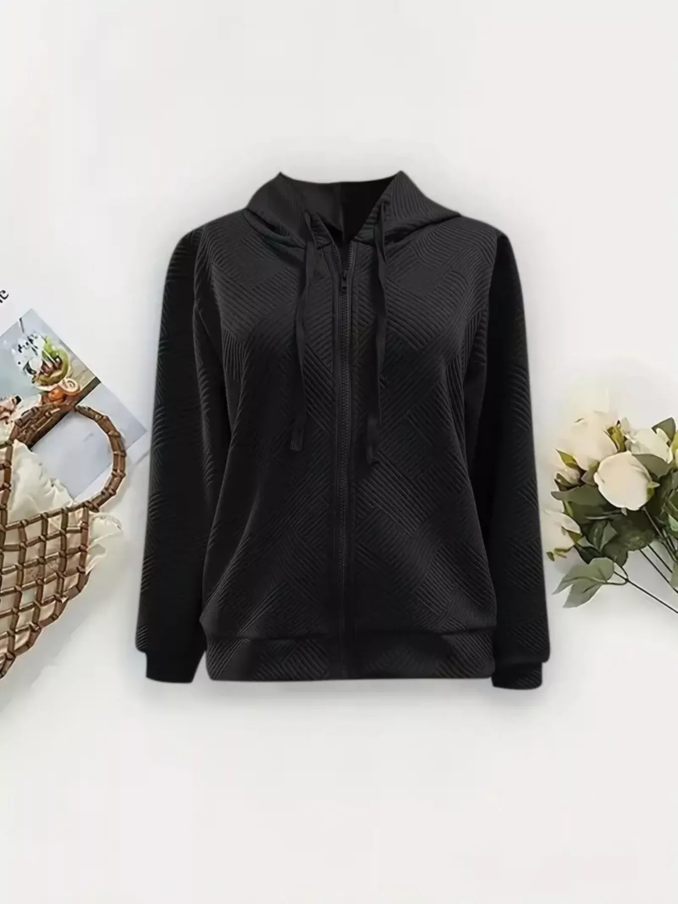Textured Zip-Up Hooded Jacket - Image 3