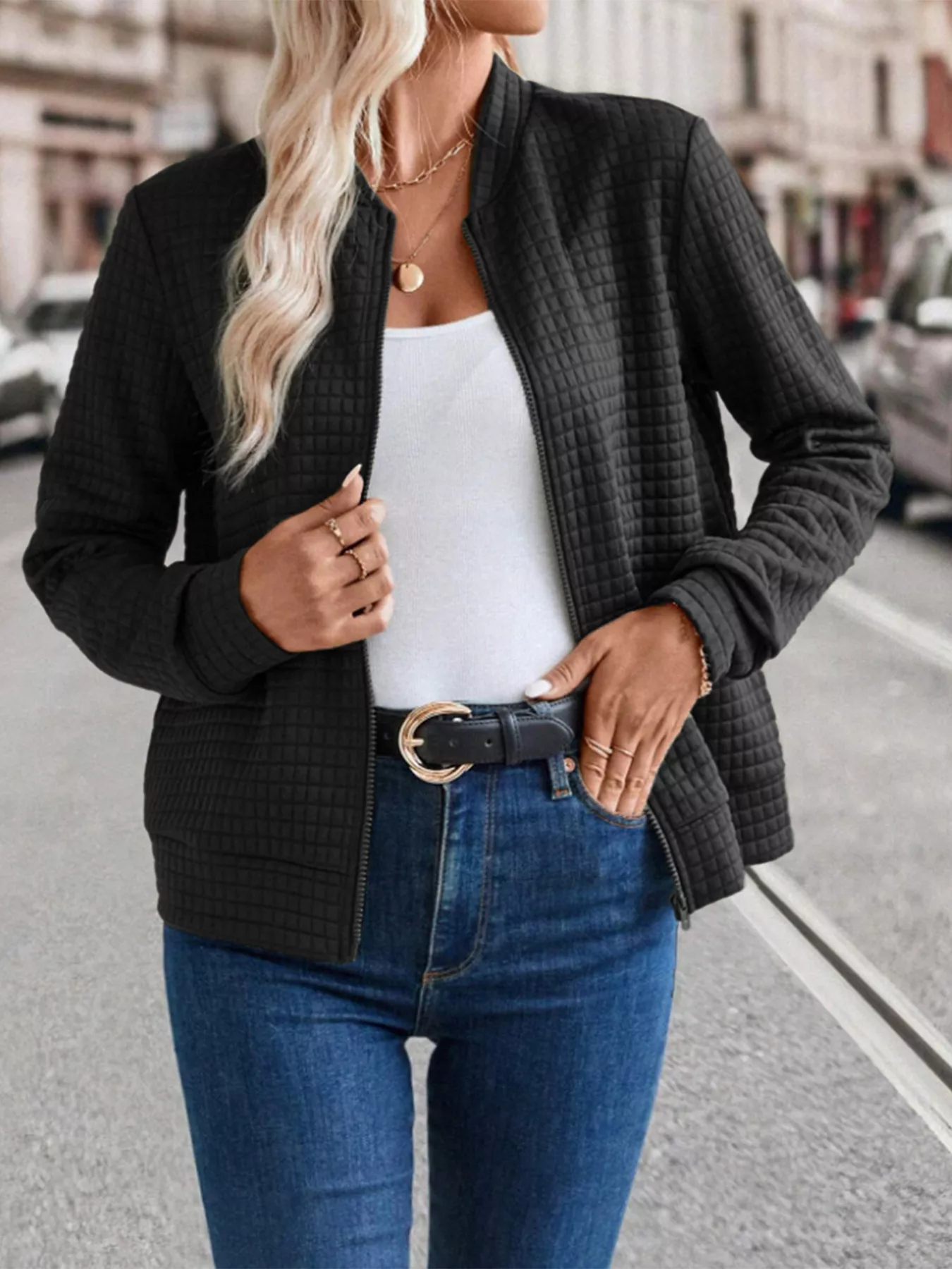 Textured Zip-Up Long Sleeve Jacket - Image 11
