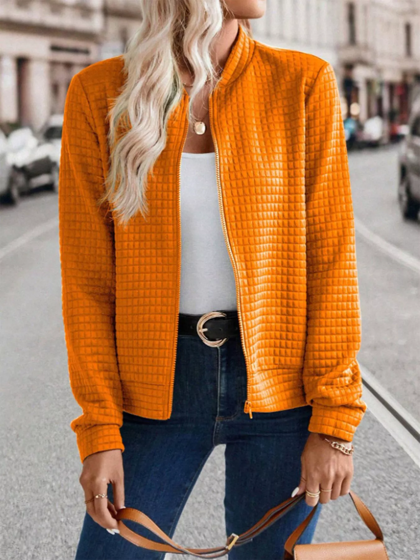 Textured Zip-Up Long Sleeve Jacket - Image 6