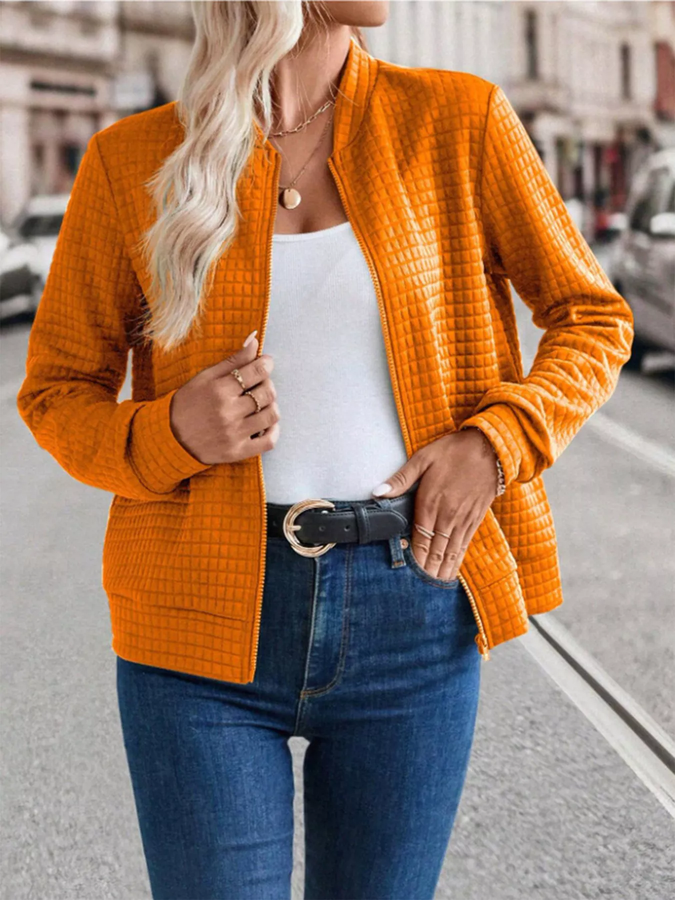 Textured Zip-Up Long Sleeve Jacket - Image 8