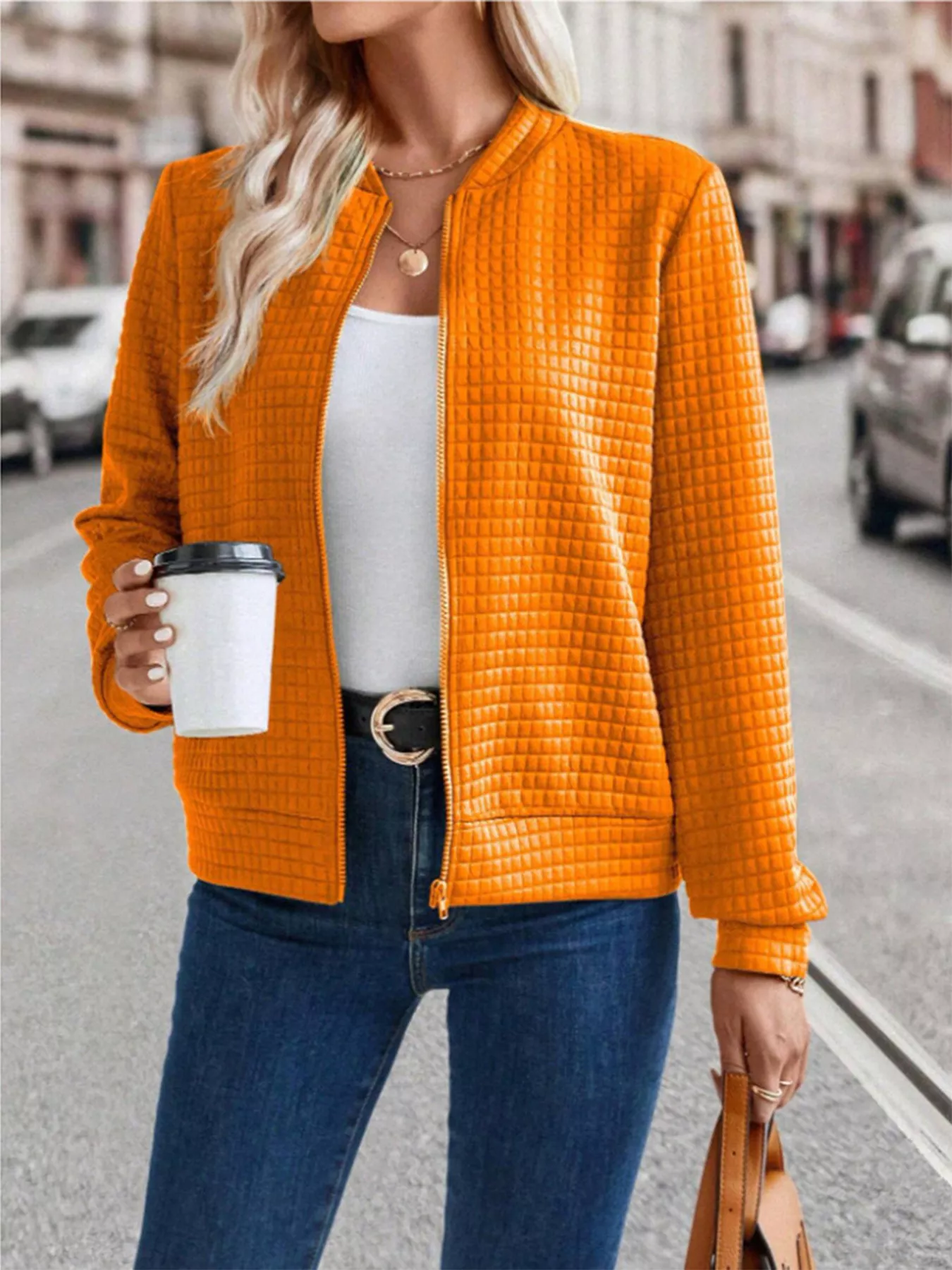 Textured Zip-Up Long Sleeve Jacket - Image 9
