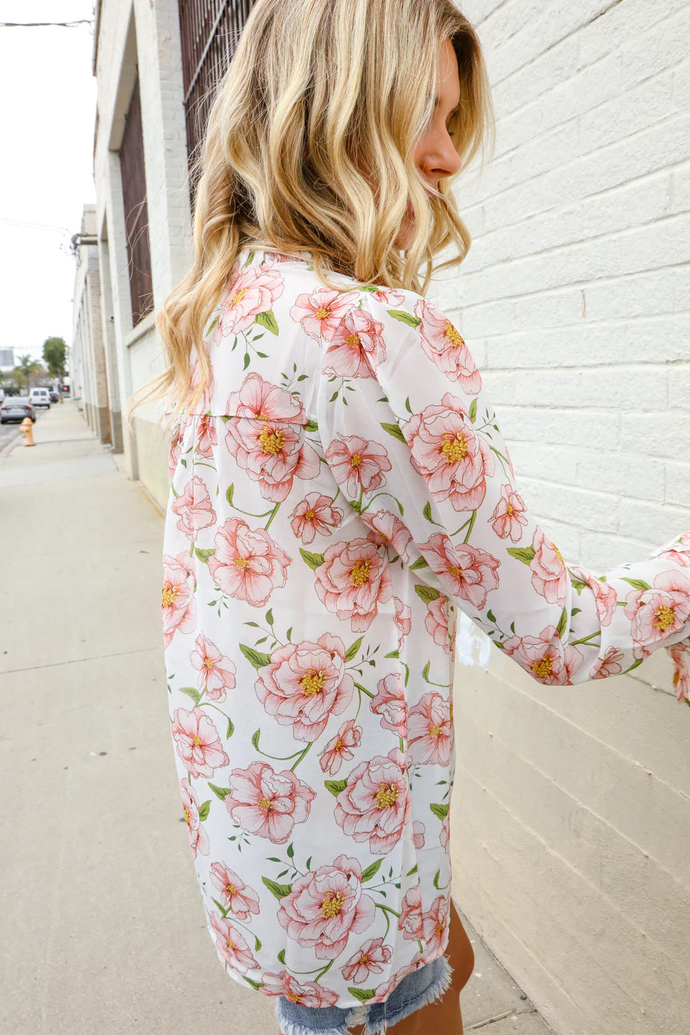 The Feminine Touch Chiffon Button-Down Floral Ruffle Sleeve Blouse - Image 15