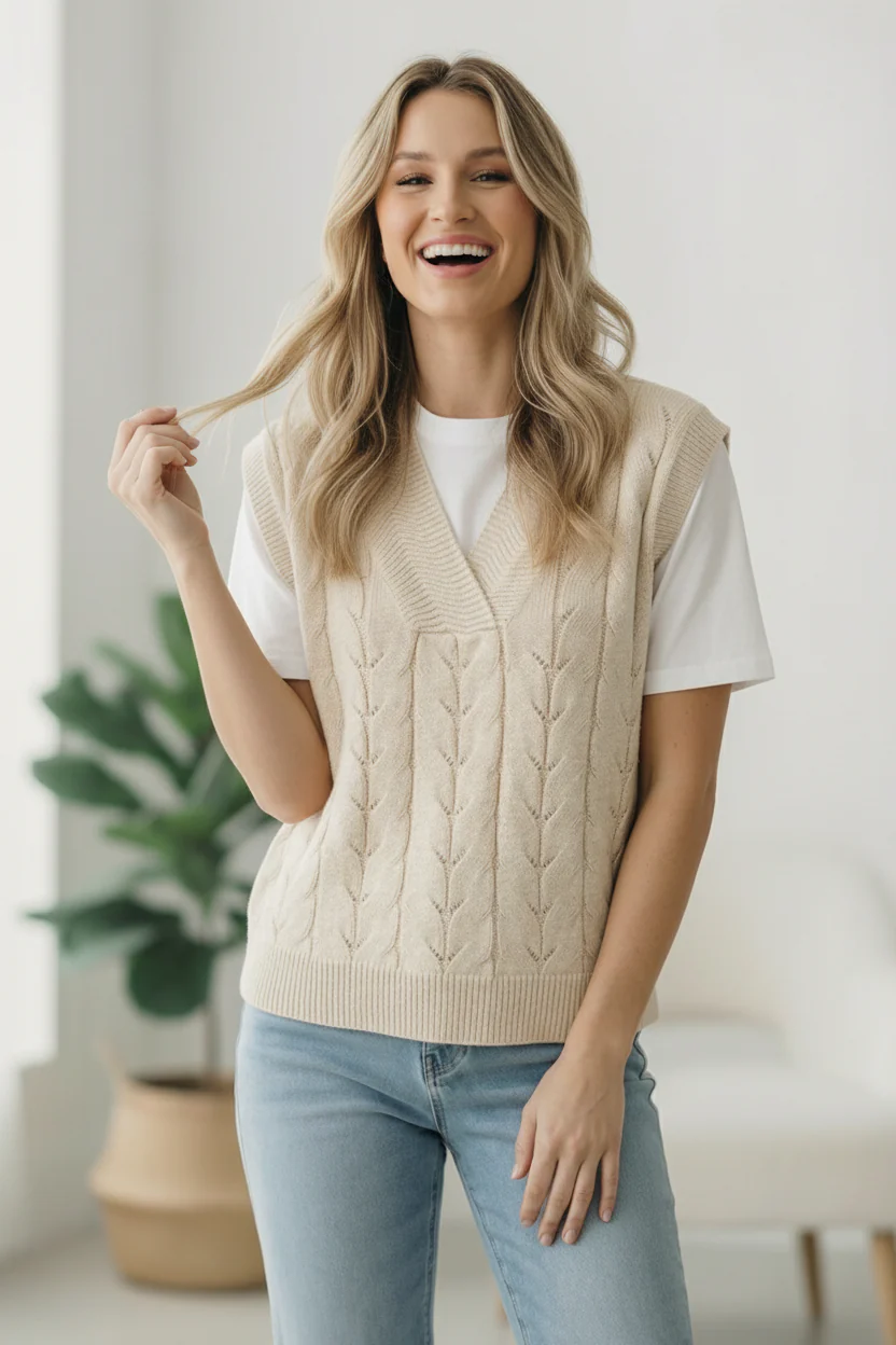 The Soft Breeze Cream Sweater Vest - Image 4