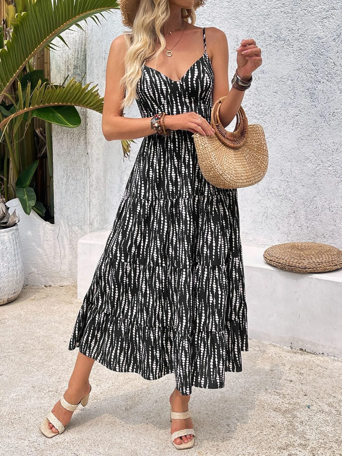 Tie Back Tiered Midi Cami Dress - Image 5