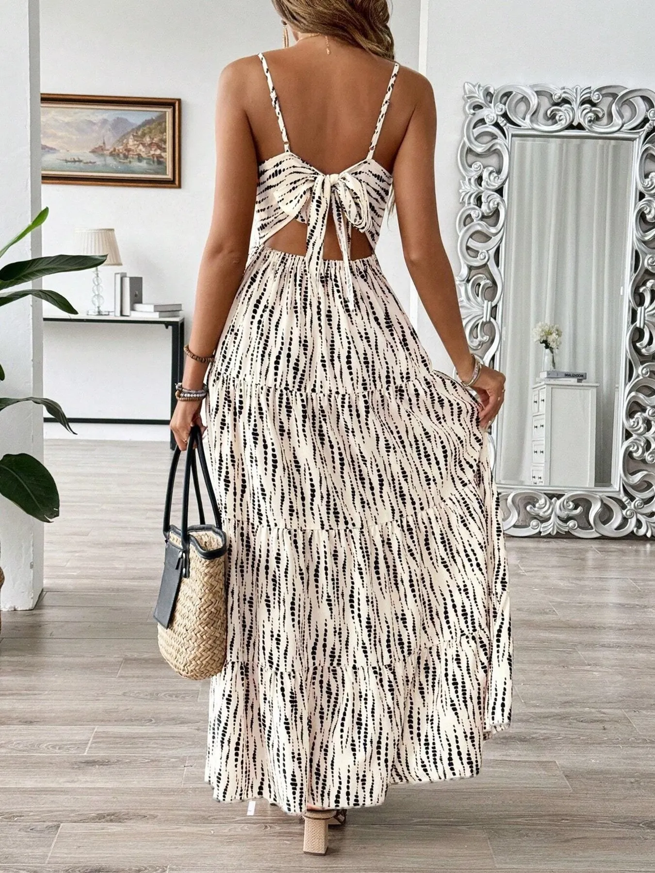 Tie Back Tiered Midi Cami Dress - Image 8