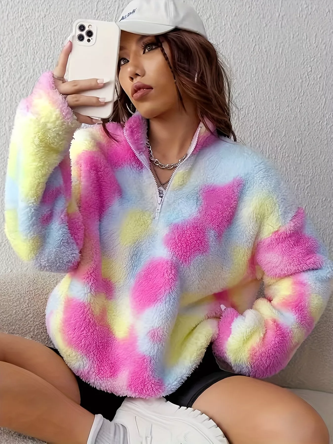 Tie-Dye Fuzzy Quarter Zip Sweatshirt - Image 3