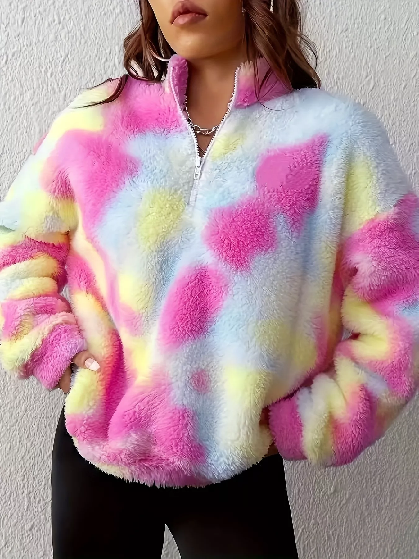 Tie-Dye Fuzzy Quarter Zip Sweatshirt - Image 5